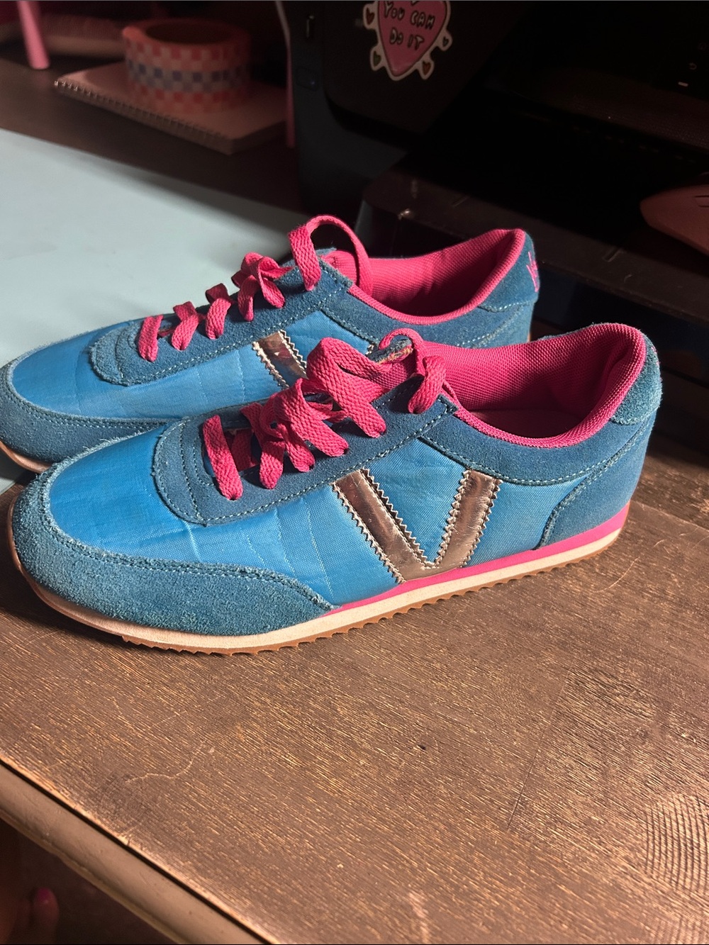 Women’s Blue & Pink Retro Runner Sneakers Volatile blue and pink suede sneakers